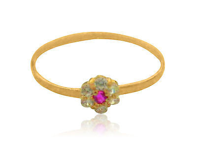 14k Children's Gold White Pink Flower CZ Baby Ring Band Kids Sz 3