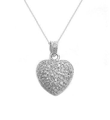 925 Sterling Silver CZ Heart Love Charm Pendant Necklace 18"
