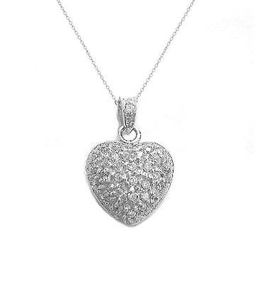 925 Sterling Silver CZ Heart Love Charm Pendant Necklace 18"