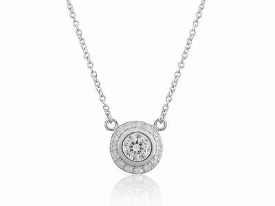 Sterling Silver Round CZ Solitaire Bezel Set Halo Charm Necklace 10mm 16-18"