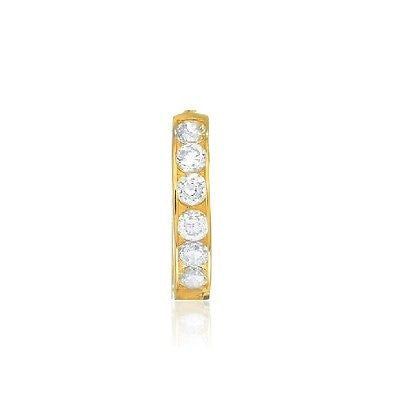 14K Solid Gold Single Huggie Huggy Hoop 2.4x13.2mm CZ Channel Set Earring Unisex