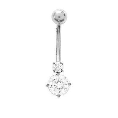 10k Real White Gold Belly Button Navel Ring CZ