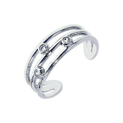 Sterling Silver Two Row Cz Toe Ring Body Art Adjustable