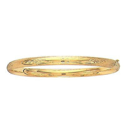 14K Real Yellow Gold Engraved Hinged Bangle Bracelet 8" New