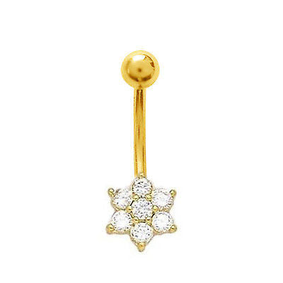 14k Real Gold Yellow Flower Belly Button Navel Ring CZ