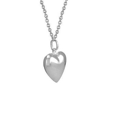 .925 Sterling Silver Puffed Heart Love Charm Pendant Necklace 18" Large
