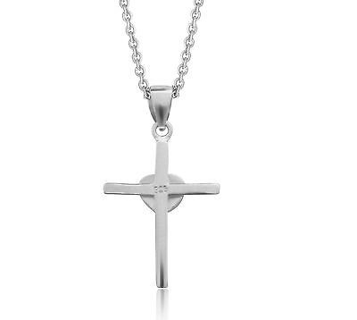 Sterling Silver Heart Cubic Zirconia Cross Charm Necklace 18 Inches
