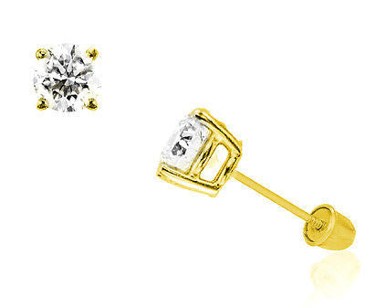 Ritastephens 14K Solid Gold 6mm Cubic Zirconia Stud Earrings - 2ct Brilliant CZ in Secure Basket Setting with Screw Back | Elegant, Classic & Timeless Gold Studs | High-Quality Gold and CZ Earrings