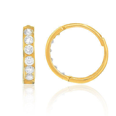 Ritastephens 14K Real Gold Huggie CZ Huggy Hoops Earrings – 1/2 Inch (13mm), Elegant Sparkling CZ, Classic Gold Hoop Design, Small and Stylish Gold Huggies