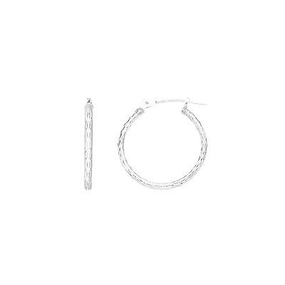 14k White Gold Baby Hoops Hoop Earrings Tubular 2x12mm Diamond Cut