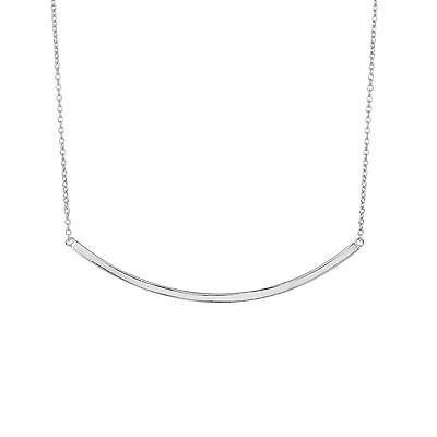 Sterling Silver Long Thin Flat Curved Bar Pendant Necklace 18"