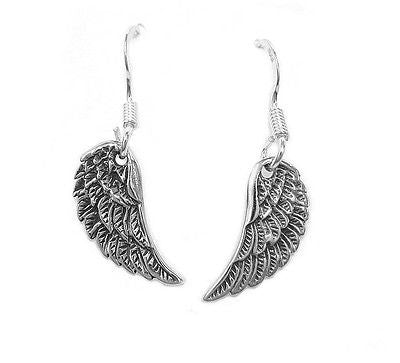 .925 Sterling Silver Angel Wing Dangle Dangle Kidney Wire Back Earrings
