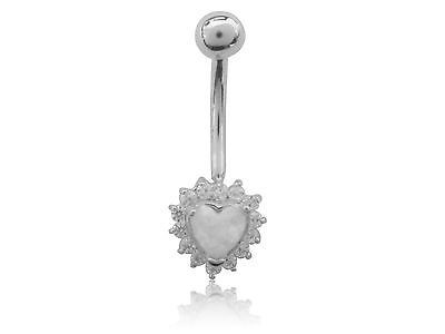 14k White Gold Heart Cz Belly Ring Body Jewelry 25mm