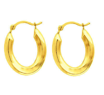 Ritastephens  14k Yellow Gold Shiny Oval Shape Small Hoop Earrings – Elegant 16mm Snap Closure Hoops, Classic Gold Minimalist Design, Timeless Oval Gold Earrings