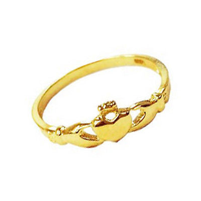 14k Solid Yellow Gold Cladaugh Baby Children Ring Claddagh