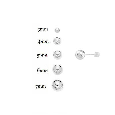 Ritastephens 14K White Gold Ball Stud Earrings with Silicone Backs - Elegant and Classic Jewelry, Available in 3mm, 4mm, 5mm, 6mm, 7mm Sizes, High-Quality White Gold, Secure and Comfortable Silicone Backs, Dainty and Timeless Design