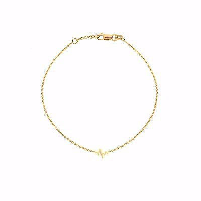 Ritastephens 14K Solid Gold Lifeline Pulse Heartbeat Charm Necklace – Elegant Adjustable 16"-18"