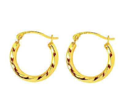 14k Yellow Gold Small Swirl Textured Round Small Hoop Earrings Snap Closure 16mm