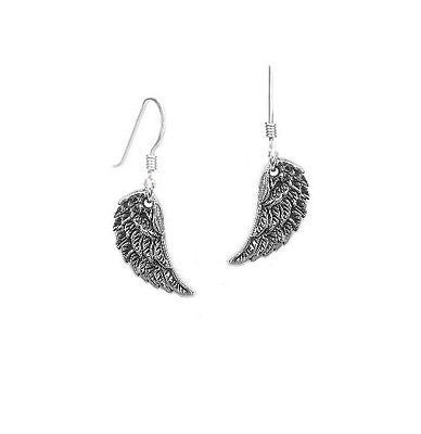 .925 Sterling Silver Angel Wing Dangle Dangle Kidney Wire Back Earrings