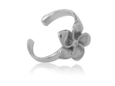 Sterling Silver Hawaiian Plumerian Cz Flower Toe Ring Adjustable