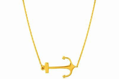 14K Solid Gold Sideways Anchor Polished Charm Necklace Adjustable 16"-18"