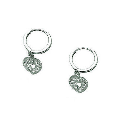 .925 Sterling Silver Open Heart Dangling Huggy Huggie White CZ Earrings