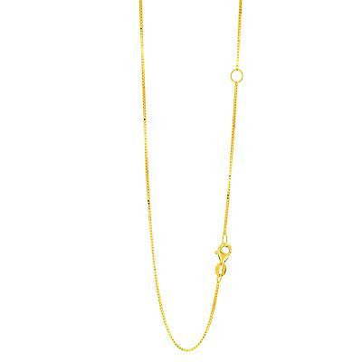 14K Solid Yellow Gold Box Chain 0.8mm Necklace 18"-20" Adjustable
