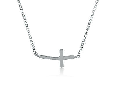 Sterling Silver Baby Curved Sideways Cross Necklace 16"-18"