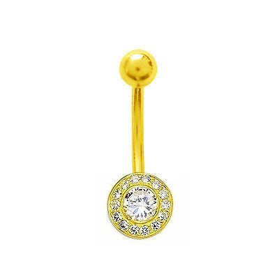 14k Real Gold Yellow Bezel CZ Belly Button Navel Ring