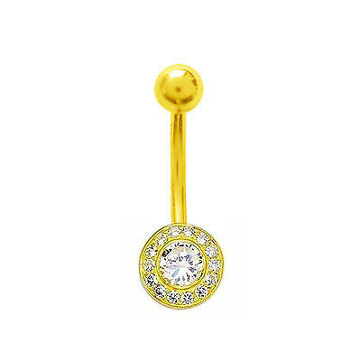 14k Real Gold Yellow Bezel CZ Belly Button Navel Ring