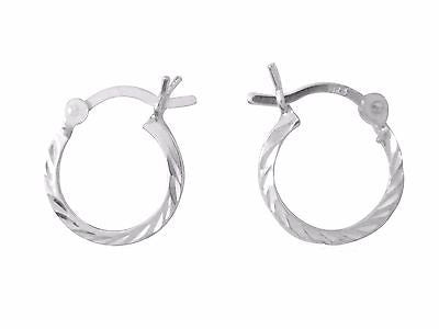 925 Sterling Silver Dia Cut Shiny Hoop Earrings Hoops 14x1.5mm