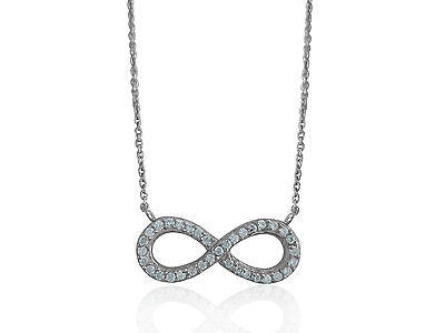 Sterling Silver Cz Infinity Necklace 9x23mm 16"-18"