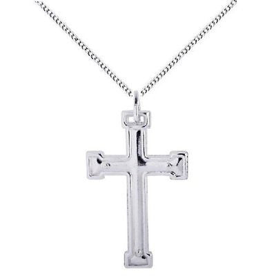 .925 Sterling Silver Mens Large Cross Charm Necklace 24" Inch Religious