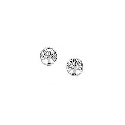 Sterling Silver Tree of Life Round Post Stud Earrings 11mm