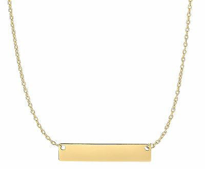 14K Real Solid Gold 5x25mm Bar Plate Charm Pendant Adjustable Necklace 16-18" with Lobster Lock