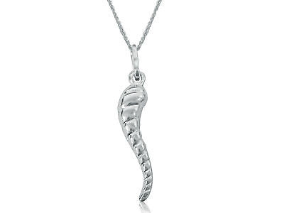 Sterling Silver Fluted Italian Horn Charm Necklace 37mm