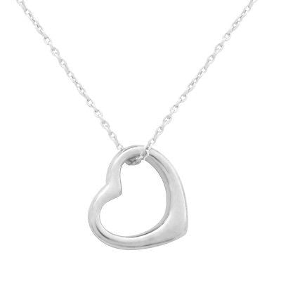 Sterling Silver Floating Open Heart Sideways Love Charm Pendant Necklace 18"