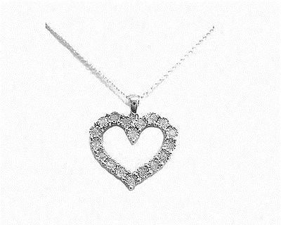 Sterling Silver Diamond Heart Necklace 0.10ct Pendant Necklace 18"