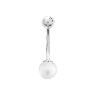 14k White Gold Belly Button Fresh Water Cultured Pearl Navel Ring