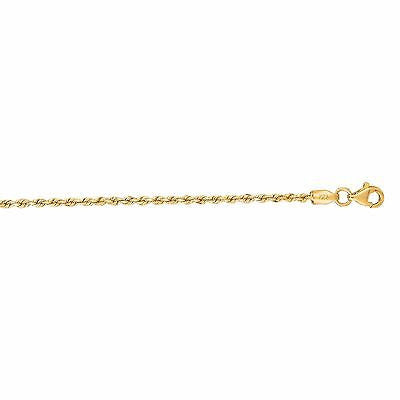 14K Solid Yellow Gold Rope Chain Necklace 2mm 16",18",20",22",24",30"