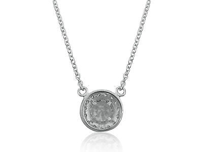 Ritastephens Sterling Silver Round CZ Solitaire Necklace – 10mm Bezel Set Halo Charm, Adjustable 16-18 Inch Length