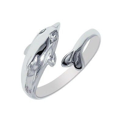 Sterling Silver Dolphin Crossover Cz Sea Life Adjustable Ring or Toe Ring
