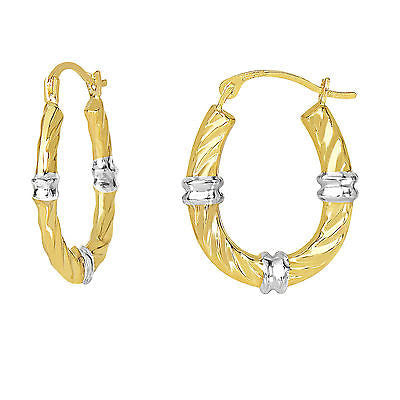 10k Yellow White Gold Oval Twisted Hoops Hoop Earrings 21mm