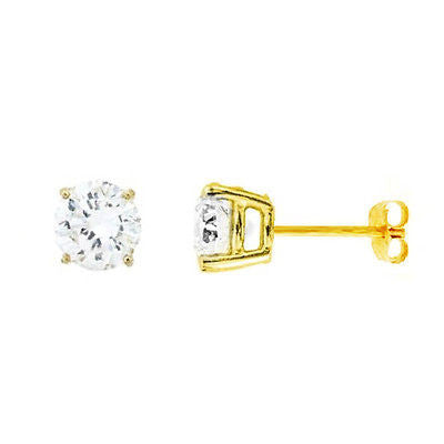 RitaStephens 14K Solid Gold 7mm CZ Stud Earrings – 3 Carat Total Weight, Classic Basket Setting, Secure Screw Back, Elegant 14K Gold CZ Studs, Sparkling High-Quality Gold Earrings