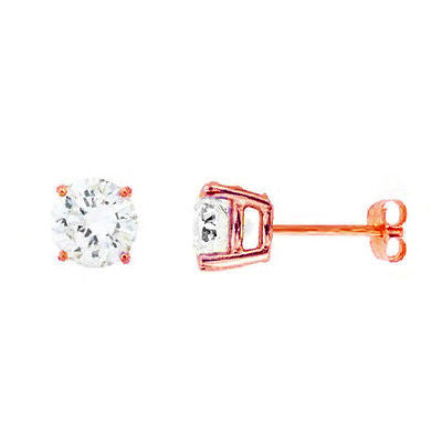 RitaStephens 14K Solid Rose Pink Gold 6mm CZ Stud Earrings – 2ct Basket Setting, New Elegant Rose Gold Jewelry, Classic 14K CZ Studs, Solid Gold Pink CZ Earrings