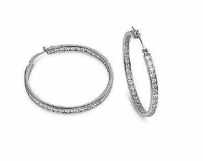 925 Sterling Silver CZ Inside Out Hoop Earrings 35x3.5mm Large Hoops