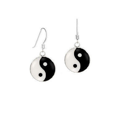 Ritastephens .925 Sterling Silver Yin Yang Enamel Dangle Earrings – Elegant Kidney Wire Back Design, Classic Yin Yang Symbol
