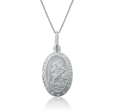 Ritastephens Sterling Silver Saint Christopher Oval Pendant Charm Necklace - 19x11mm Religious Jewelry, Spiritual Protection, Elegant Everyday Accessory