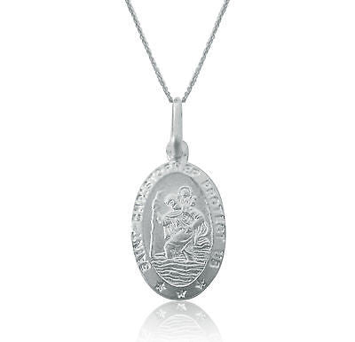 Sterling Silver Saint St. Christopher Oval Pendant Charm Necklace 19x11mm