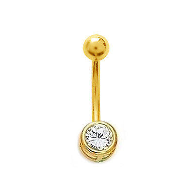 14k Real Gold Yellow Bezel  CZ Belly Button Navel Ring 14 gauge